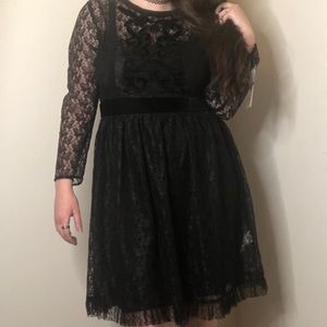 NWT Nanette Lepore Black Lace Dress Long Sleeve